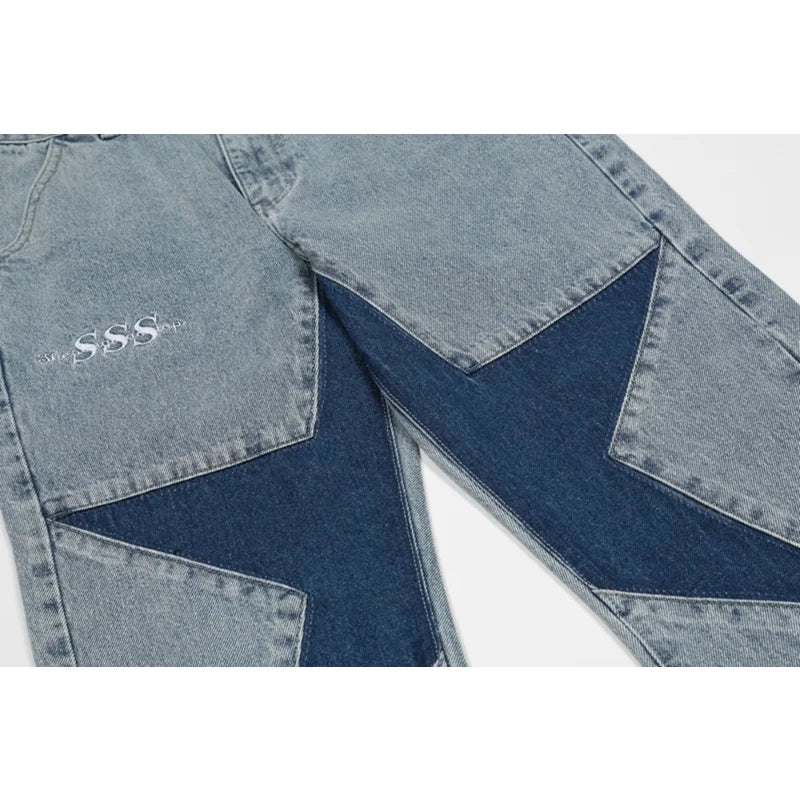 HOUZHOU Y2K Star Jeans Männer Patchwork Denim Hose Männlichen Lose Beiläufige Hosen Koreanische Japanische Streetwear Hip Hop männer kleidung