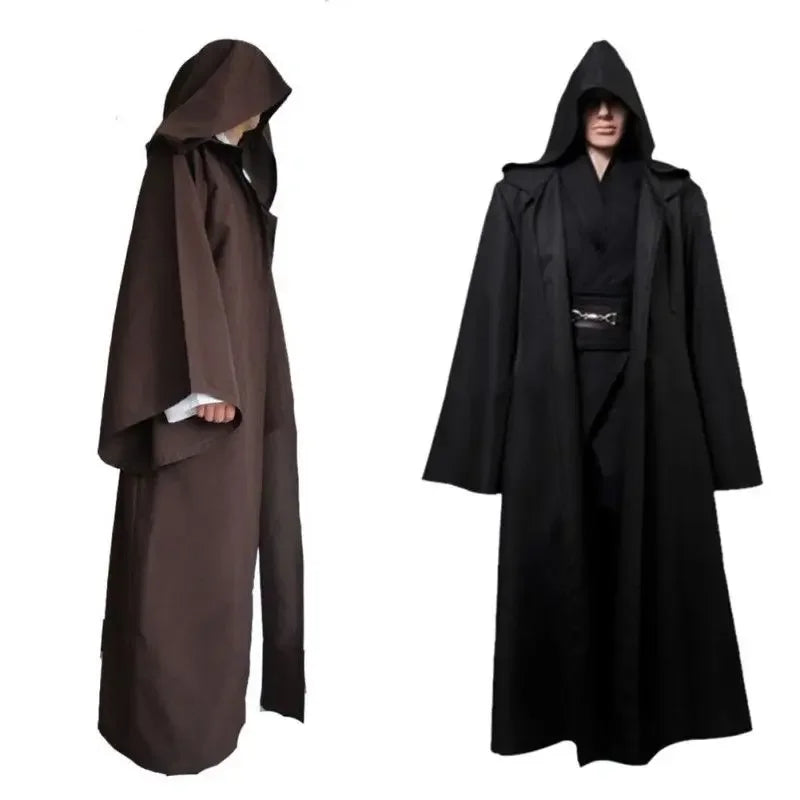 Men Soft Star War Robe Jedi Hooded Black Brown Cloak with Hat Halloween Party Cosplay Costume