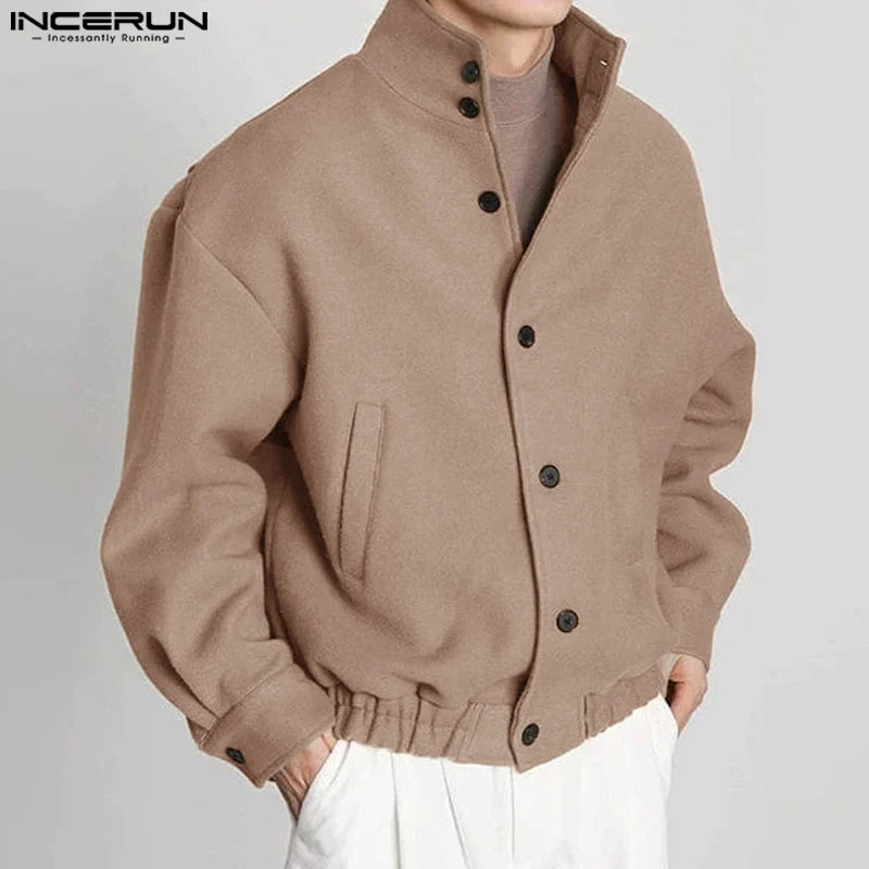 INCERUN 2023 Men's Jackets Solid Color Stand Collar Long Sleeve Button Fashion Coats Men Korean Streetwear Casual Jackets S-5XL