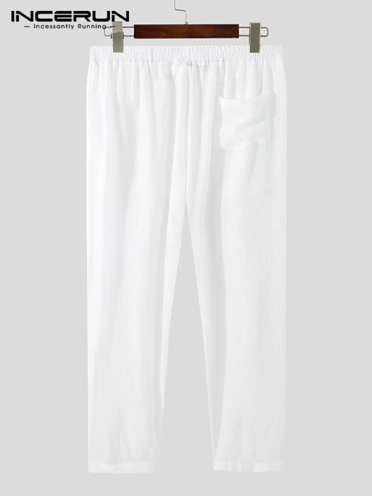 Pantalon de nuit pour hommes, couleur unie, vêtements d'intérieur, taille élastique, confortable, bas de sommeil fin, pantalon de loisirs transparent pour hommes, 2023, INCERUN 5XL