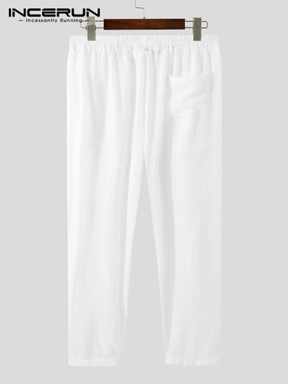 Pantalon de nuit pour hommes, couleur unie, vêtements d'intérieur, taille élastique, confortable, bas de sommeil fin, pantalon de loisirs transparent pour hommes, 2023, INCERUN 5XL