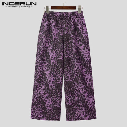 INCERUN 2024 Korean Style Trousers Stylish Men Leopard Printed Pattern Pant Casual Well Fitting Male Personality Pantalons S-5XL