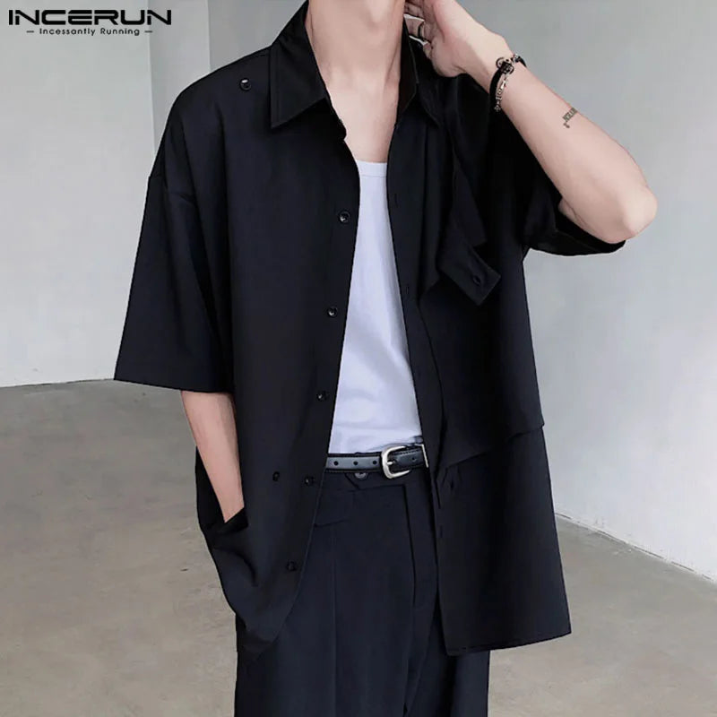 Handsome Well Fitting Tops INCERUN 2024 New Mens Deconstruction Design Drape Shirt Stylish Male Solid Short Sleeved Blouse S-5XL