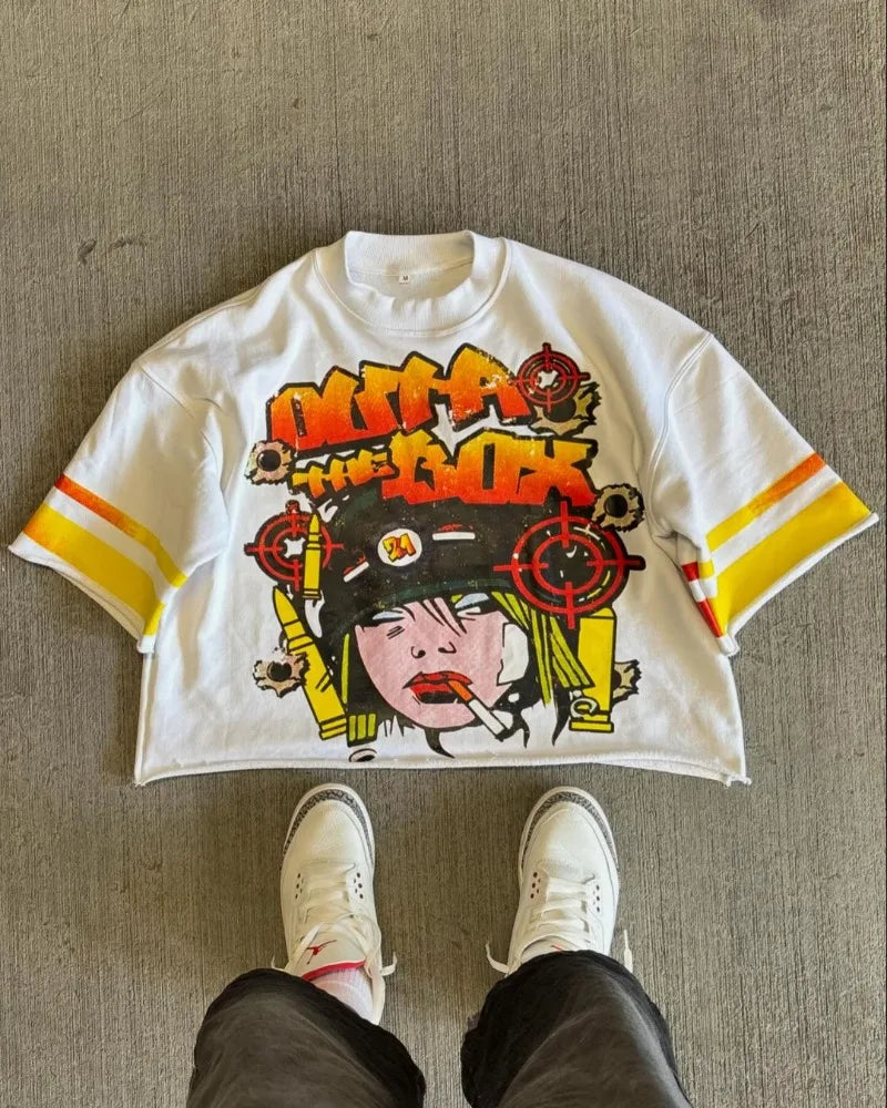 Harajuku Trendy High Street Kleidung Mode Anime Brief Druck Halbarm Tops Männer Y2k Lose Beiläufige Übergroße T-shirts Frauen