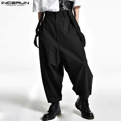 2023 männer Overalls Solide Oversize Koreanische Ärmellose Streetwear Straps Strampler Mode Lässig Männer Breite Bein Overalls S-5XL INCERUN