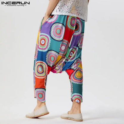 INCERUN 2023 Herrenhose im amerikanischen Stil, modisch, gestrickt, bunte Pantalons, lässige Streetwear, Tracery Print Harlan-Hosen, S-5XL