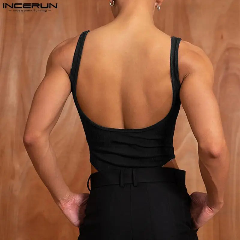 Sexy Stylish Style Bodysuits INCERUN Men's Homewear Jumpsuits Fashion Texture Fabric Design Solid Sleeveless Rompers S-5XL 2023