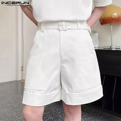 INCERUN 2024 Korean Style Shorts New Men's Pocket Design Solid High Waisted Shorts Casual Streetwear Male Hot Sale Shorts S-5XL