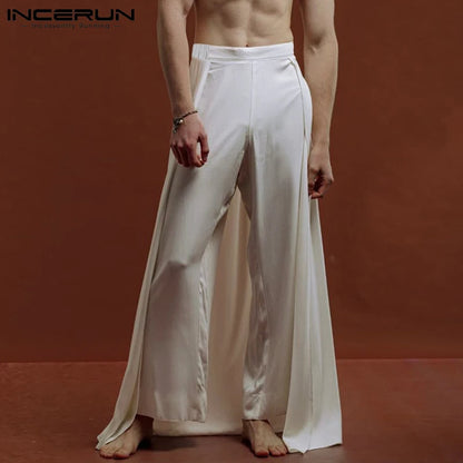 Stylish Men's Pantaloons See Through Wide Leg Loose Trousers Hot Sale Solid Color Loose Comfortable Long Pant S-5XL INCERUN 2023