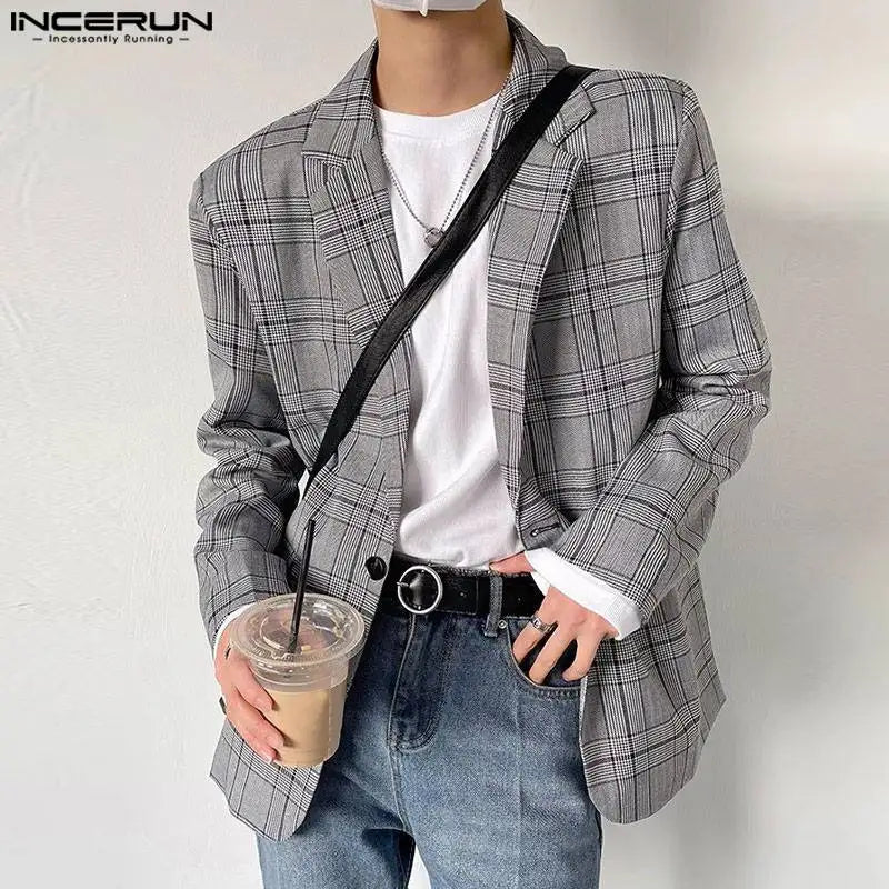 Handsome Well Fitting Tops INCERUN Men's Plaid Design Suit Coats Autumn Winter Casual Streetwear Male Long Sleeved Blazer S-5XL