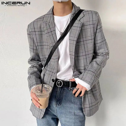 Handsome Well Fitting Tops INCERUN Men's Plaid Design Suit Coats Autumn Winter Casual Streetwear Male Long Sleeved Blazer S-5XL