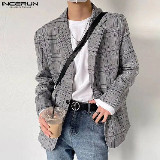 Beau Hauts Bien Ajustés INCERUN Hommes Plaid Design Costume Manteaux Automne Hiver Décontracté Streetwear Homme À Manches Longues Blazer S-5XL