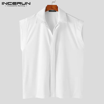 2024 Hommes Chemise Couleur Unie Revers Sans Manches Style Coréen Mode Hommes Vêtements Streetwear Été Décontracté Hommes Chemises S-5XL INCERUN