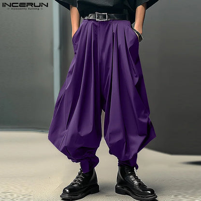 INCERUN 2024 Korean Style Trousers Stylish New Men Loose Design Long Pant Casual Streetwear Solid Color Wide Leg Pantalons S-5XL