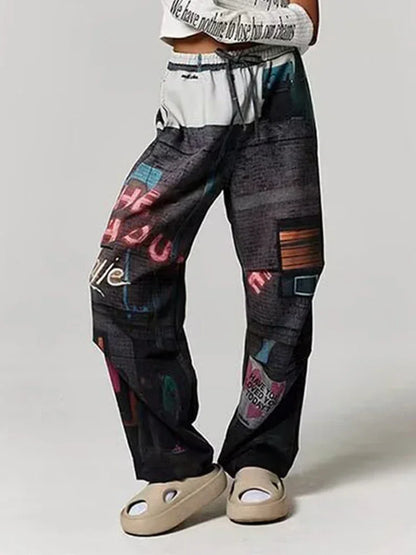 HOUZHOU Y2K Jogginghose Herren Sporthose mit Print Weite Beinhose Männliches Muster Streetwear Hip Hop Grafik Locker Lässig