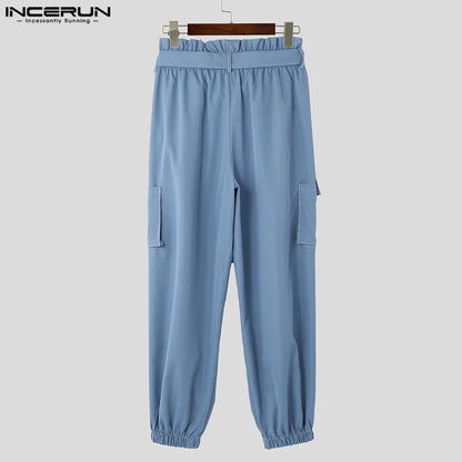 INCERUN 2024 Style américain Nouveau Hommes Pantalons Longs Sangle Poche Conception Pantalon Homme Solide Simple Loisirs Streetwear Pantalons S-5XL