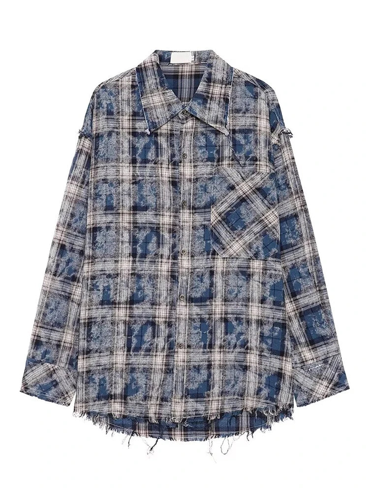 HOUZHOU Harajuku Plaid Shirts Mantel Männer Übergröße Langarm Herren Karierte Strickjacke Blusen Männlich Japanisch Streetwear Hip Hop