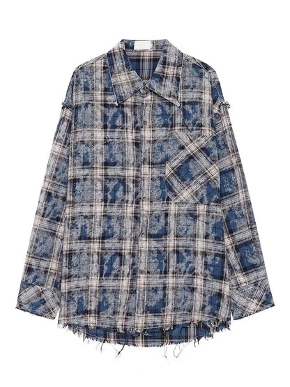 HOUZHOU Harajuku Plaid Shirts Mantel Männer Übergröße Langarm Herren Karierte Strickjacke Blusen Männlich Japanisch Streetwear Hip Hop