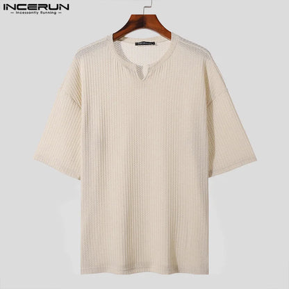 INCERUN Tops 2024 Korean Style New Men's O-neck Pit Stripe Striped T-shirts Casual Streetwear Male Short Sleeved Camiseta S-5XL