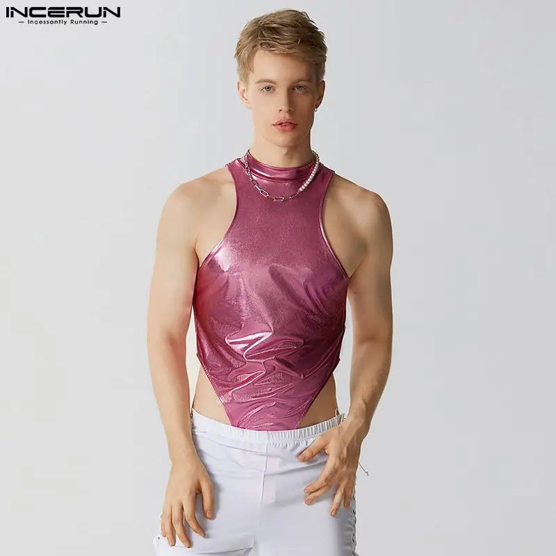 Combinaisons sexy pour la maison INCERUN Mode Hommes Combinaisons bien ajustées Ajustement Demi-col haut Triangle Bodys sans manches S-5XL 2023