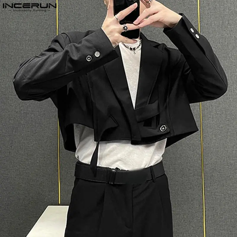 Fashion Casual Style Tops INCERUN New Men Blazer Adjustable Diagonal Buckle Suit Deconstructed Design Truncated Solid Suit S-5XL