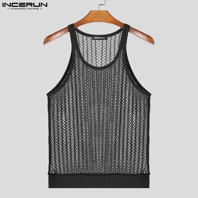 INCERUN Tops 2024 American Style Fashion New Mens Hollow Mesh Perspective Vests Sexy Thin Comfortable Sleeveless Tank Tops S-5XL