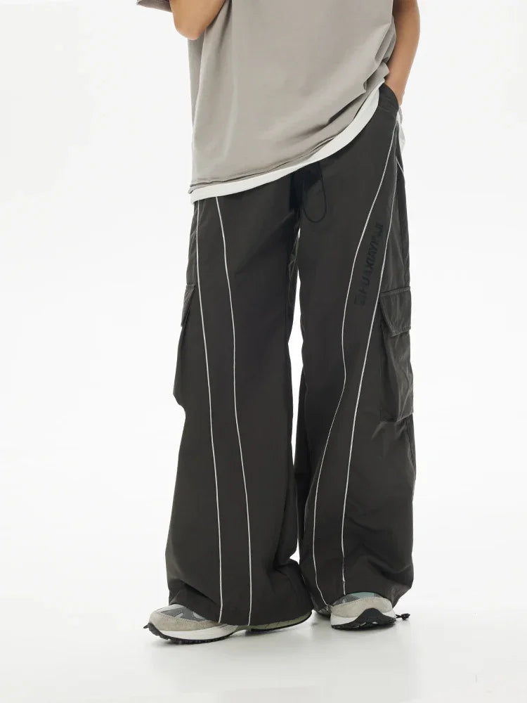 HOUZHOU Baggy Wide Leg Cargo Pants Men Oversize gray Cargo Trousers Male Loose Casual Sweatpants Streetwear Hip Hop