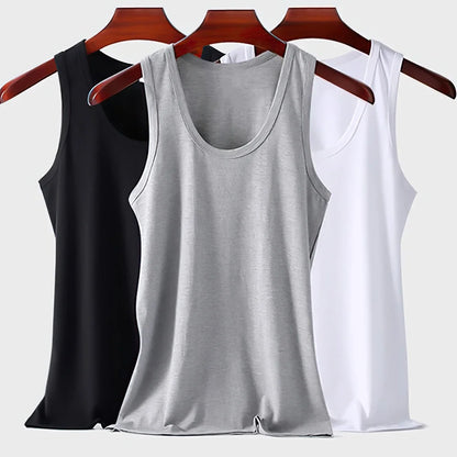 Lot de 3 débardeurs en coton pour homme, débardeurs respirants et solides, sous-vêtements d'été sans manches, débardeur A-Shirt pour exercice et fitness