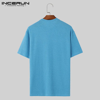 INCERUN Tops 2024 Koreanischen Stil Herren Solide Einfache Gestrickte Stoff T-shirts Casual Gut Sitzende O-ausschnitt Kurzarm Camiseta S-5XL