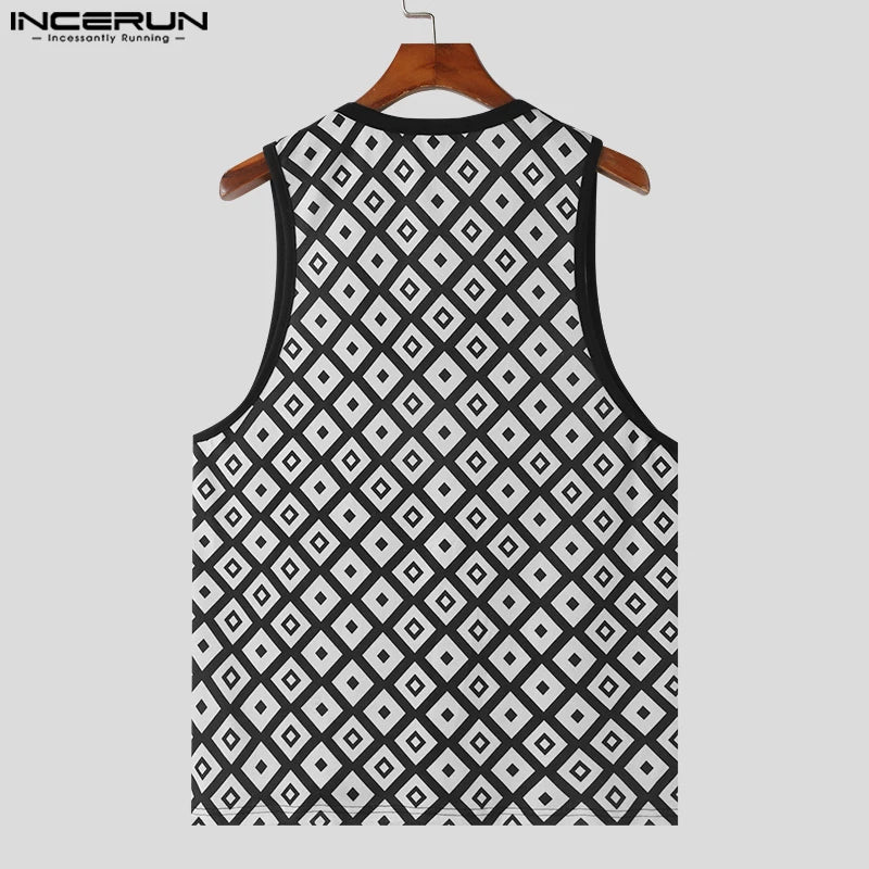 Hübsche, gut sitzende Oberteile INCERUN Herrenmode U-Ausschnitt Druckwesten Sommer Casual Streetwear Ärmellose Tanktops S-5XL 2024