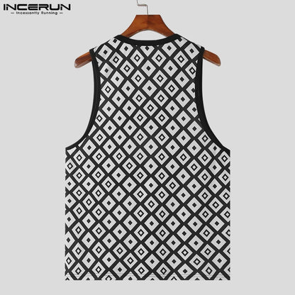 Handsome Well Fitting Tops INCERUN Men's Fashion U-neck Printing Vests Summer Casual Streetwear Sleeveless Tank Tops S-5XL 2024