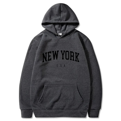 US City Men and Women Hooded, Letters Printed Sweatshirts, Loose Casual Pullover, Harajuku Hooded Sportwear, New York Fashion