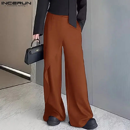 INCERUN 2024 Korean Style Trousers New Men Solid Patchwork Design Long Pants Leisure Streetwear Male Hot Selling Pantalons S-5XL