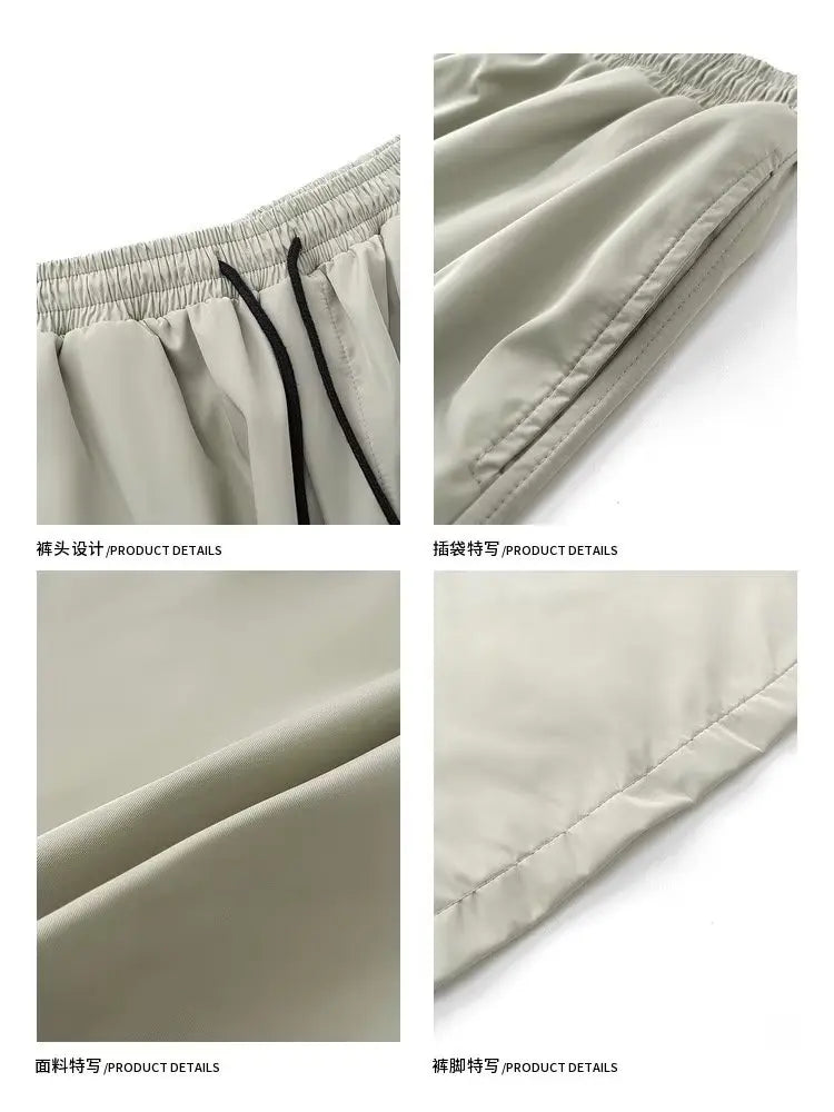 HOUZHOU Koreanische Fallschirm-Cargohose für Herren, Hip-Hop, Cargohose mit weitem Bein, Herren-Streetwear, lockere Freizeitkleidung für Herren, Safari-Stil