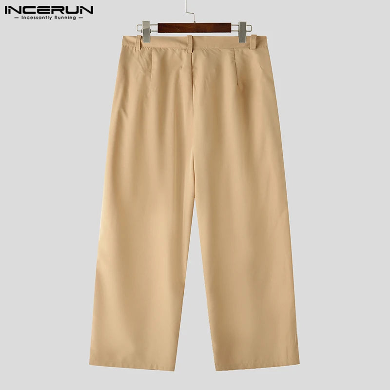 INCERUN 2024 Korean Style Trousers Men Loose Silhouette Fashion Long Pants Casual Streetwear Male Solid Wide Leg Pantalons S-5XL