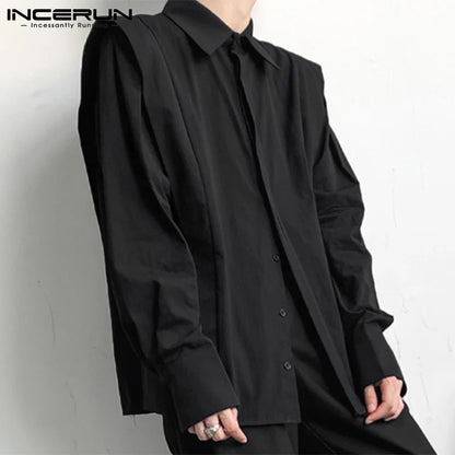 2023 Men Shirt Brand Lapel Long Sleeve Button Fashionable Casual Men Clothing Solid Color Streetwear Loose Camisas S-5XL INCERUN