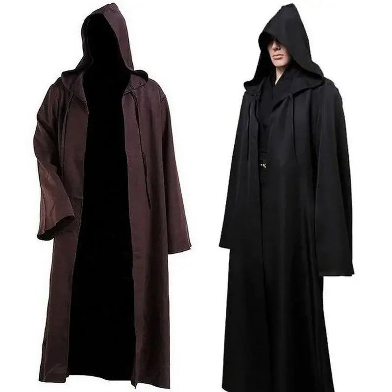 Men Soft Star War Robe Jedi Hooded Black Brown Cloak with Hat Halloween Party Cosplay Costume