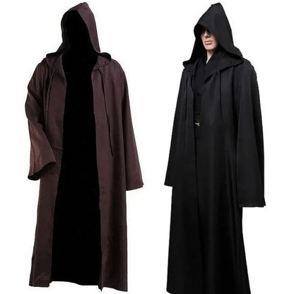 Robe de guerre des étoiles douce pour hommes, cape Jedi à capuche noire et marron avec chapeau, costume de cosplay de fête d'Halloween