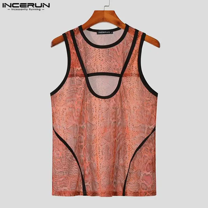 Stylish Casual Style Tops INCERUN New Men's Pattern Hollowed Out Fake Two-piece Vests Handsome Male Printed Waistcoat S-5XL 2024