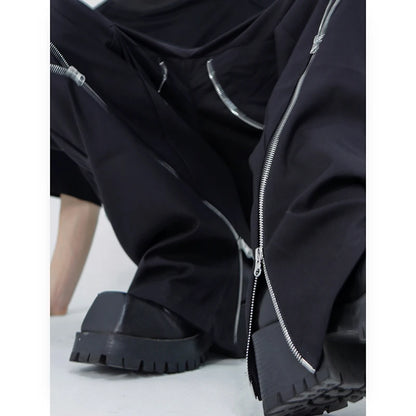 HOUZHOU Design Zipper Slit Men Trousers Techwear Straight Tube Casual Black Pants Wide Leg Darkwear Male Streetwear Hip  Hop