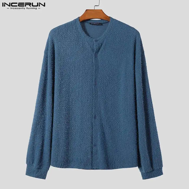 INCERUN Tops 2024 Style coréen Nouveaux hommes Solide O-cou Pull ample Mode Simple Tricoté Cardigan À Manches longues Pull S-5XL