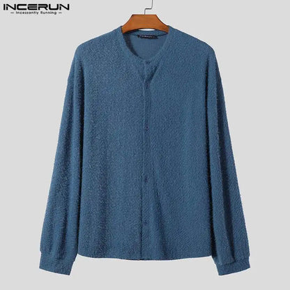 INCERUN Tops 2024 Koreanischen Stil Neue Männer Solide Oansatz Lose Pullover Mode Einfache Strickjacke Langarm Pullover S-5XL