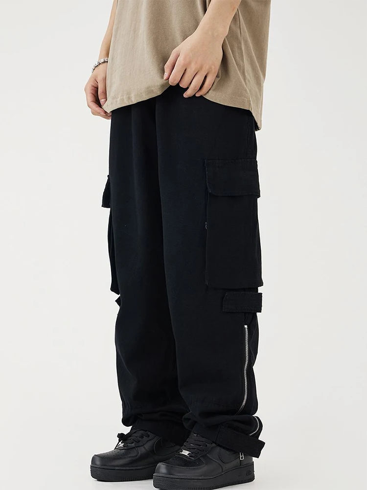 HOUZHOU White Cargo Pants for Men Hip Hop White Cargo Trousers Male Vintage Japanese Streetwear Casual Safari Style Pocket Zip