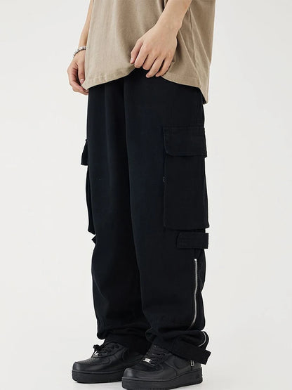 HOUZHOU Weiße Cargohose für Herren, Hip-Hop, weiße Cargohose, männlich, Vintage, japanische Streetwear, lässiger Safari-Stil, Taschenreißverschluss