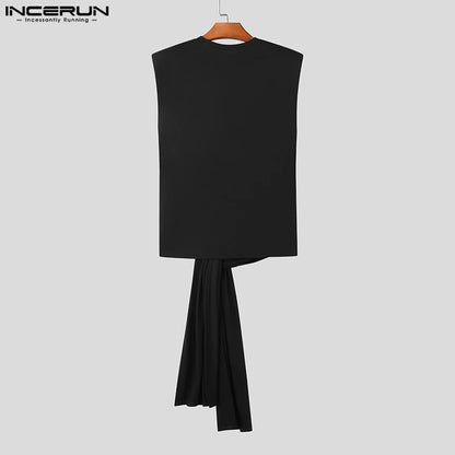 INCERUN Tops 2024 Korean Style New Men's Knitted Strap Design Vests Casual Streetwear Male Solid All-match Color Tank Tops S-5XL