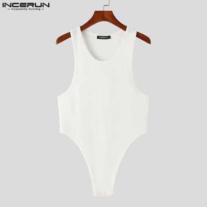 INCERUN Männer Bodys Pyjamas Einfarbig Oansatz Ärmelloses Sexy Fitness Männer Strampler 2023 Streetwewar Tank Tops Body S-5XL