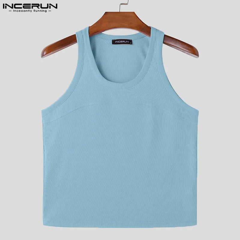 2024 männer Tank Tops Einfarbig Oansatz Ärmelloses Streetwear Fitness Casual Männlichen Westen Sommer Mode Crop Tops Männer S-5XL INCERUN