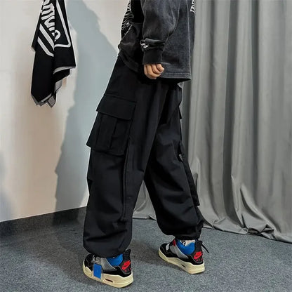 HOUZHOU Schwarze Cargohose für Herren, Übergröße, Cargohose für Herren, Grün, lockere Freizeithose, japanische Streetwear, Hip-Hop-Tasche, große Größe