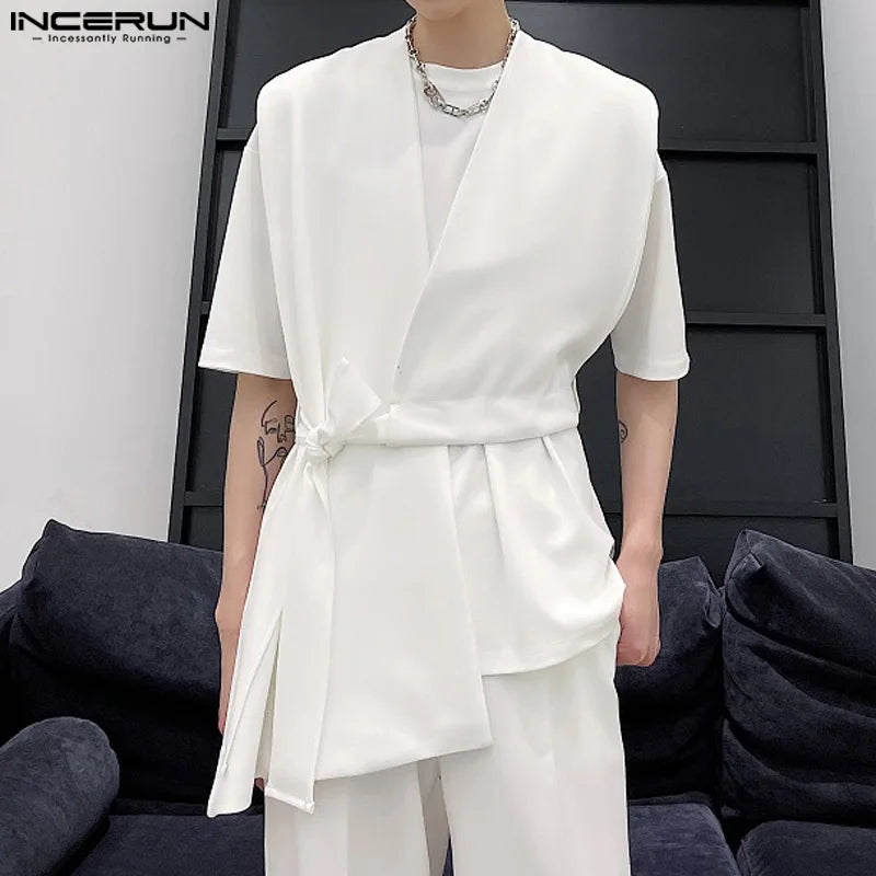 INCERUN Tops 2024 Korean Style Men's Solid All-match Asymmetric Design Vests Casual Streetwear Loose Sleeveless Tank Tops S-5XL