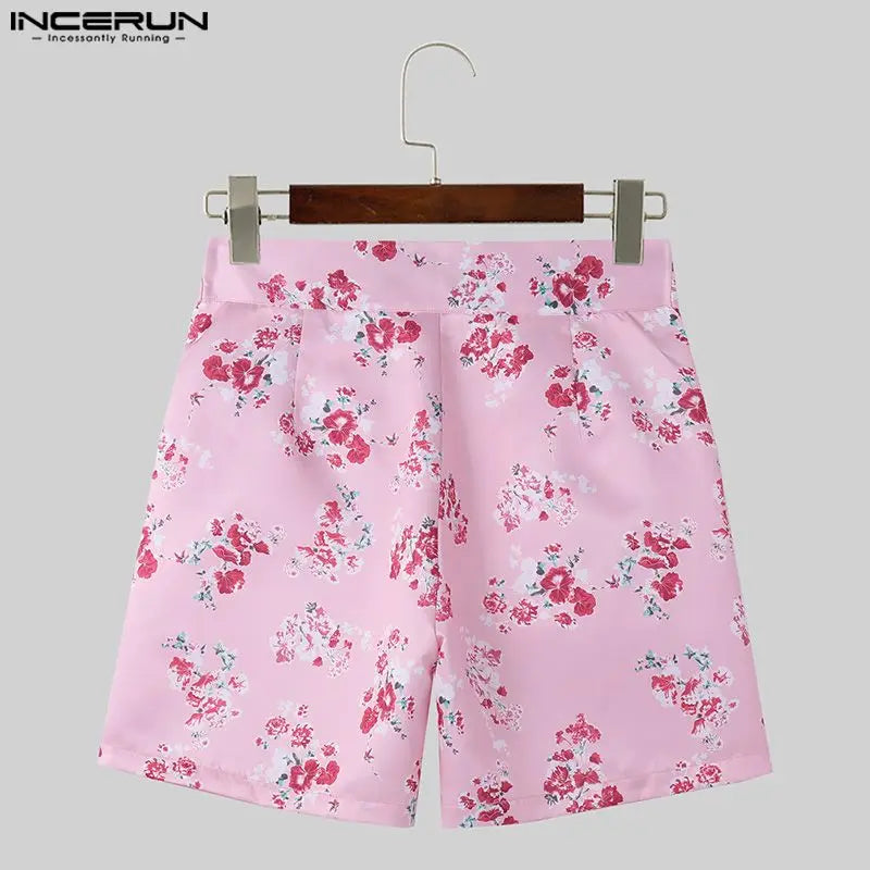 INCERUN 2024 American Style Fashionable Men Lace Up Rose Printed Pattern Shorts Casual Party Shows Male Hot Selling Shorts S-5XL